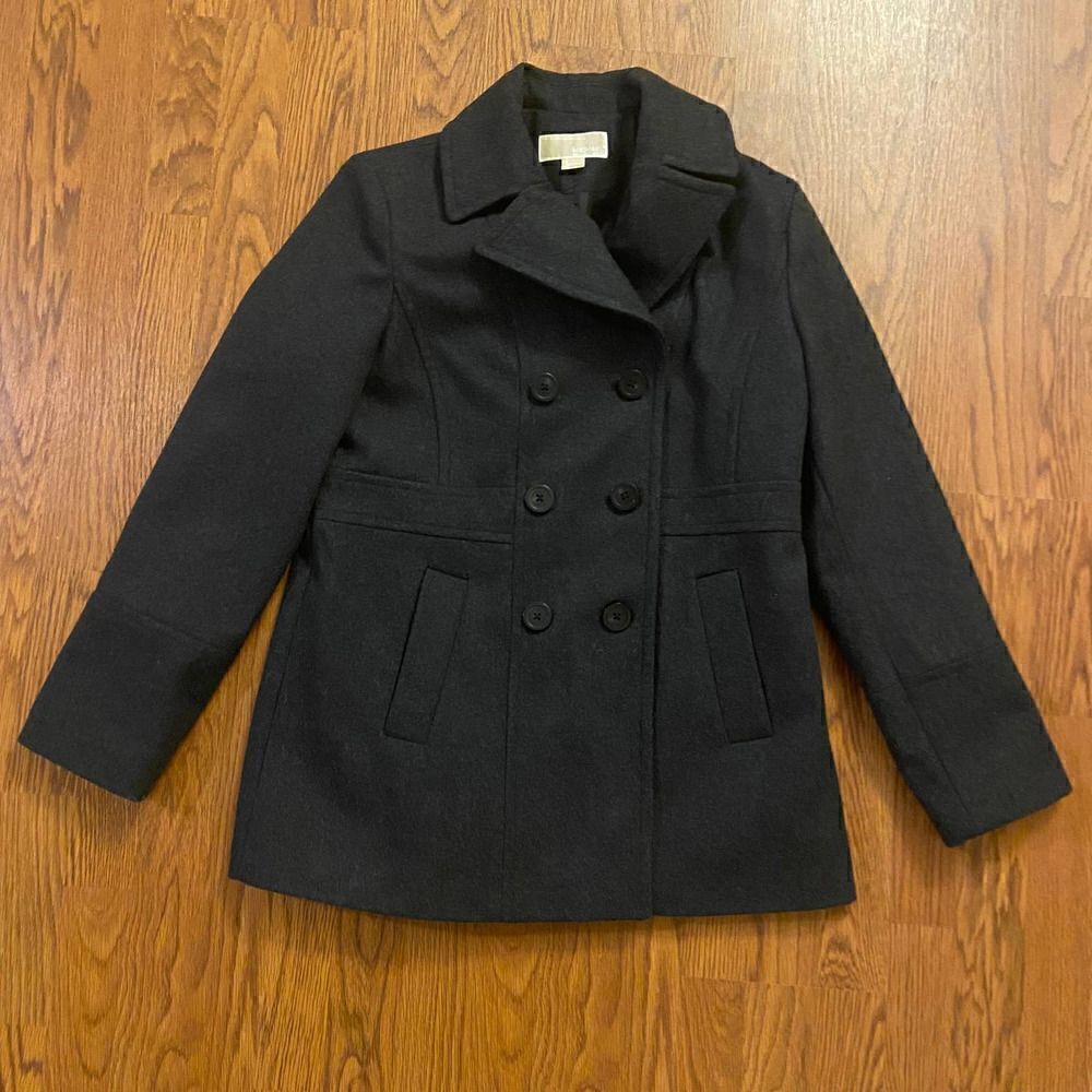 Michael Kors Charcoal Gray Wool Blend Double Breasted Peacoat Large